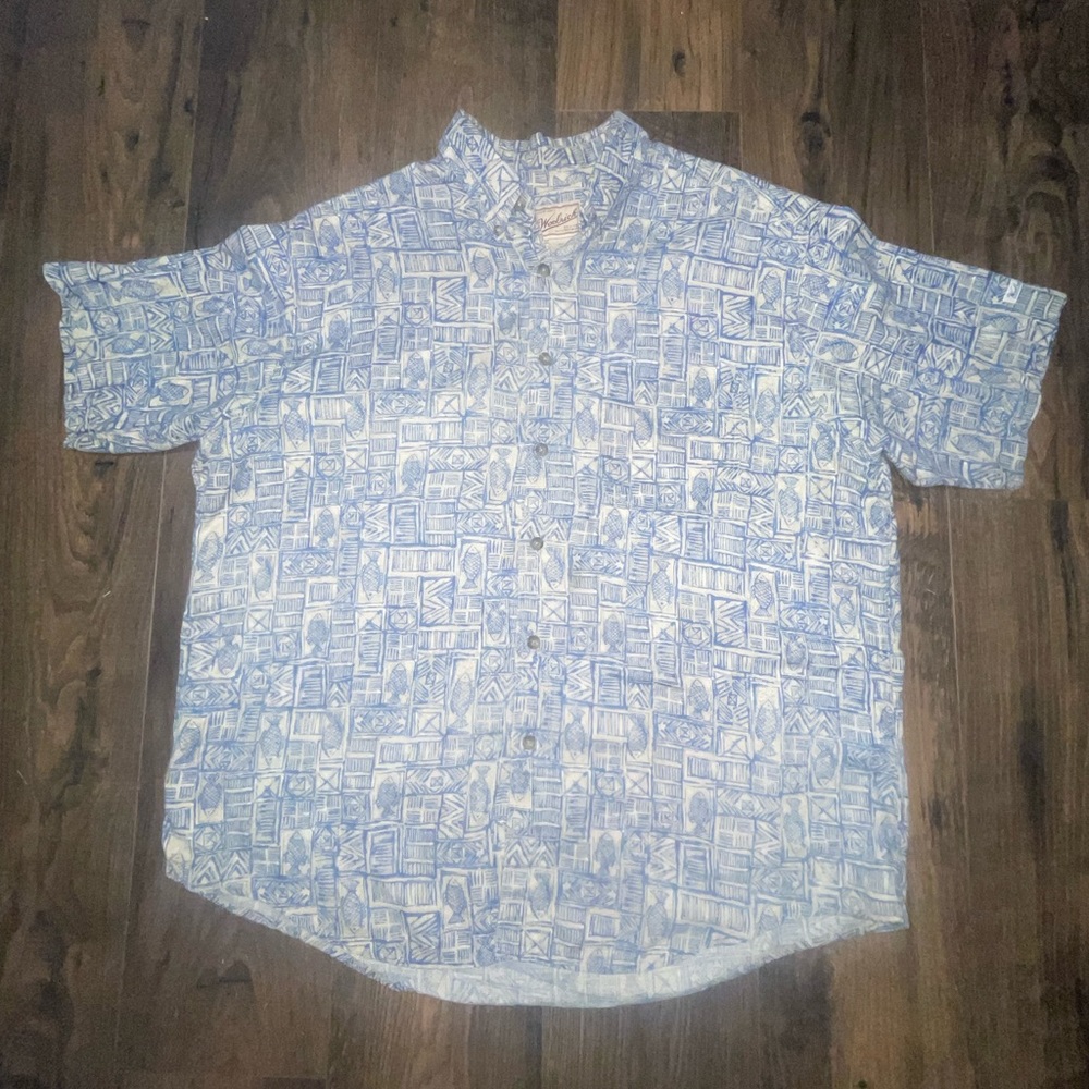 Men’s Woolrich Hawaiian Style Button Down Short Sleeve Shirt Fish Pattern XL